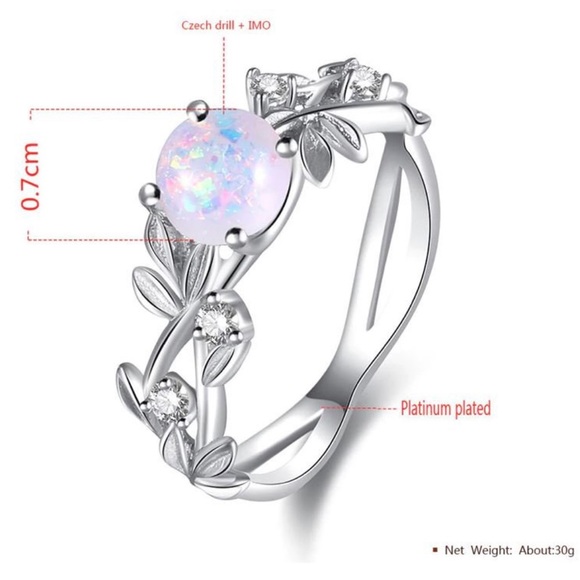 Opal & Leaves Stainless Steel Ring - Picture 4 of 7